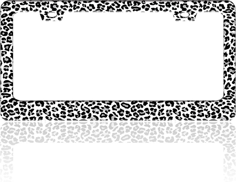 TINALUIN Leopard Print License Plate Frame Skin Texture Pattern Stainless Steel License Plate Holder for Front or Rear Car Tags Funny for Car Decoration Accessories with Screws 6.3 X 12.2 in for Women Men - Image 1